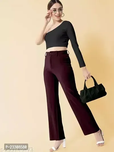 Elegant Maroon Lycra Trousers For Women-thumb0