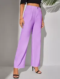 Elegant Purple Lycra Solid Trousers For Women-thumb1