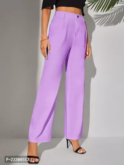 Elegant Purple Lycra Solid Trousers For Women-thumb2