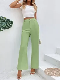 Elegant Green Lycra Solid Trousers For Women-thumb3