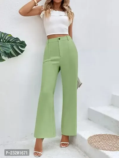 Elegant Green Lycra Solid Trousers For Women-thumb4