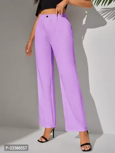 Elegant Purple Lycra Solid Trousers For Women-thumb0