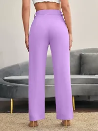 Elegant Purple Lycra Solid Trousers For Women-thumb1