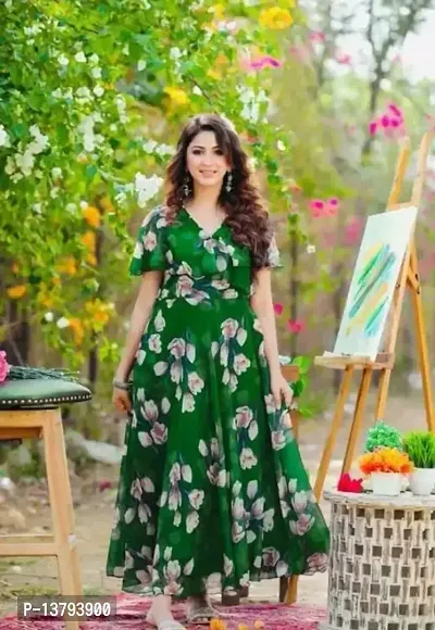 Stylish Georgette Printed Gown For Women