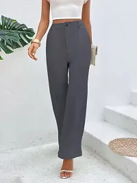 Elegant Grey Lycra Solid Trousers For Women-thumb2