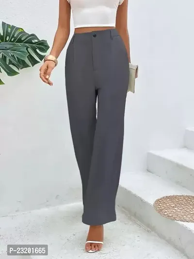 Elegant Grey Lycra Solid Trousers For Women-thumb3