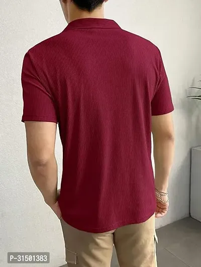 Reliable Maroon Lycra Self Pattern Polo Tshirt For Men-thumb2