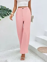 Elegant Peach Lycra Solid Trousers For Women-thumb2