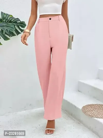 Elegant Peach Lycra Solid Trousers For Women-thumb3