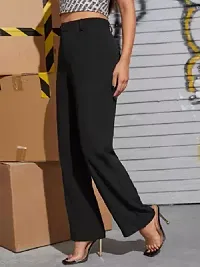 Elegant Black Lycra Solid Trousers For Women-thumb2