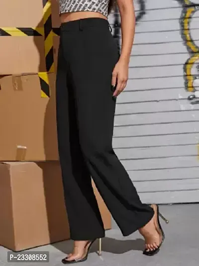 Elegant Black Lycra Solid Trousers For Women-thumb3