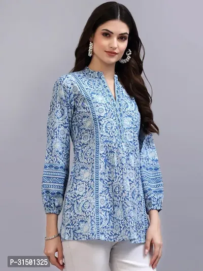 Elegant Blue Rayon Printed Top For Women-thumb4