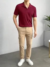 Reliable Maroon Lycra Self Pattern Polo Tshirt For Men-thumb4