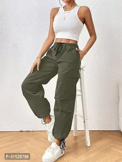 Elegant Green Lycra Solid Cargo Pant For Women-thumb0