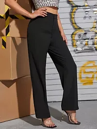 Elegant Black Lycra Solid Trousers For Women-thumb1