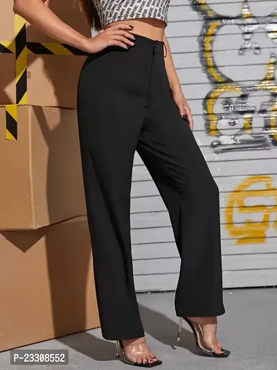 Elegant Black Lycra Solid Trousers For Women-thumb2