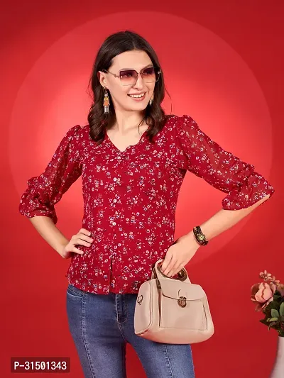 Elegant Red Georgette Printed Top For Women