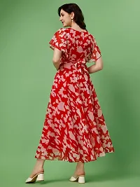 Beautiful Red Georgette Printed Maxi Length Dress For Women-thumb1