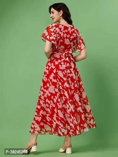 Beautiful Red Georgette Printed Maxi Length Dress For Women-thumb2