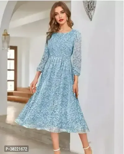 Stylish Blue Georgette Printed Dress For Women-thumb0