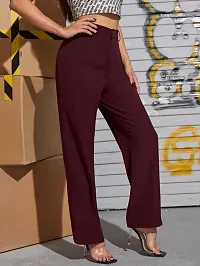 Elegant Maroon Lycra Solid Trousers For Women-thumb2