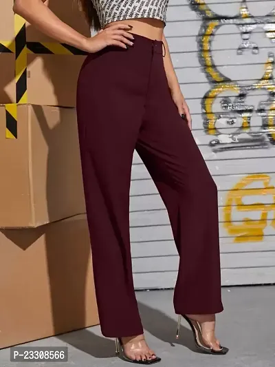 Elegant Maroon Lycra Solid Trousers For Women-thumb3