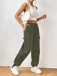 Elegant Green Lycra Solid Cargo Pant For Women-thumb3