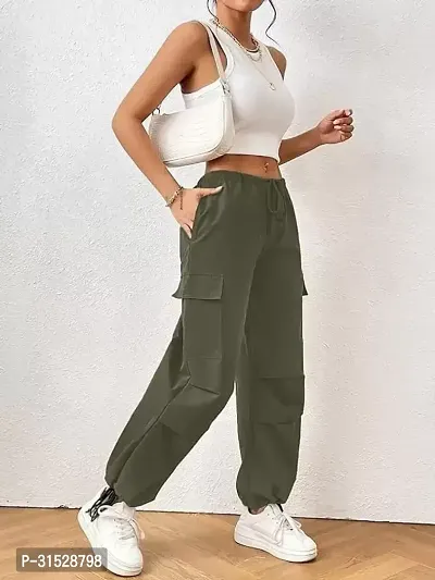 Elegant Green Lycra Solid Cargo Pant For Women-thumb4