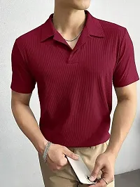 Reliable Maroon Lycra Self Pattern Polo Tshirt For Men-thumb3