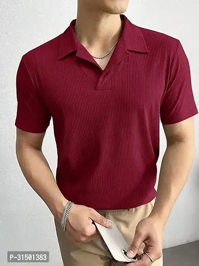 Reliable Maroon Lycra Self Pattern Polo Tshirt For Men-thumb4