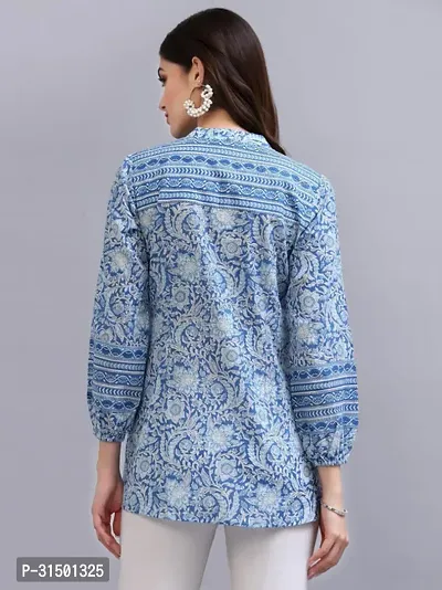 Elegant Blue Rayon Printed Top For Women-thumb2