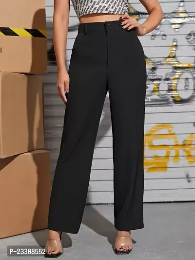 Elegant Black Lycra Solid Trousers For Women