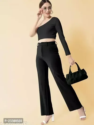 Elegant Black Lycra Solid Trousers For Women-thumb0