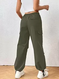 Elegant Green Lycra Solid Cargo Pant For Women-thumb1