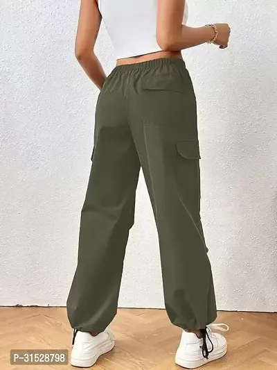 Elegant Green Lycra Solid Cargo Pant For Women-thumb2