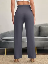 Elegant Grey Lycra Solid Trousers For Women-thumb1