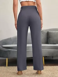 Elegant Grey Lycra Solid Trousers For Women-thumb3