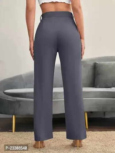 Elegant Grey Lycra Solid Trousers For Women-thumb2