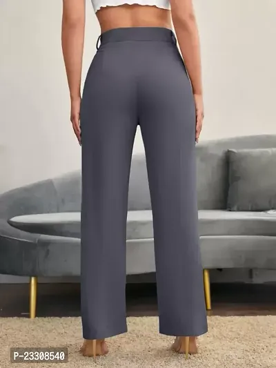 Elegant Grey Lycra Solid Trousers For Women-thumb4