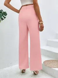 Elegant Peach Lycra Solid Trousers For Women-thumb1