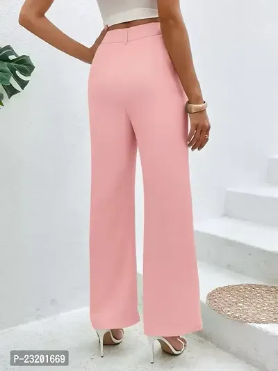 Elegant Peach Lycra Solid Trousers For Women-thumb2