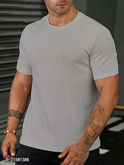 Reliable Grey Lycra Self Pattern Round Neck Tshirt For Men