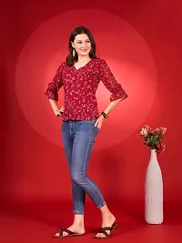 Elegant Red Georgette Printed Top For Women-thumb2