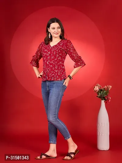 Elegant Red Georgette Printed Top For Women-thumb3