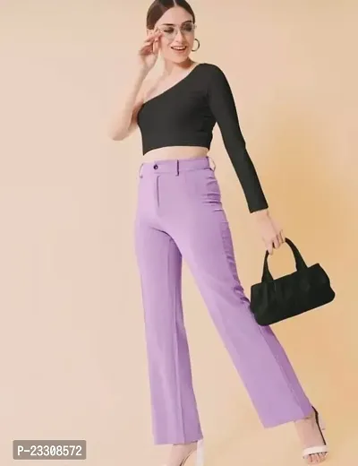 Elegant Purple Lycra Solid Trousers For Women