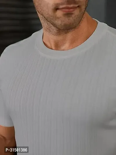 Reliable Grey Lycra Self Pattern Round Neck Tshirt For Men-thumb4