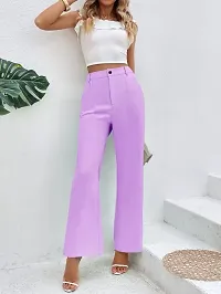 Elegant Purple Lycra Solid Trousers For Women-thumb1