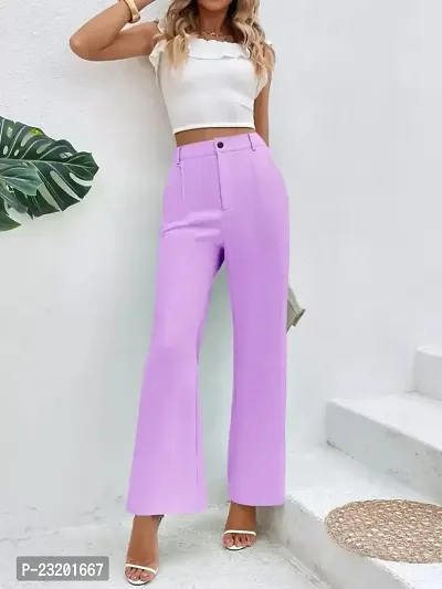 Elegant Purple Lycra Solid Trousers For Women-thumb2