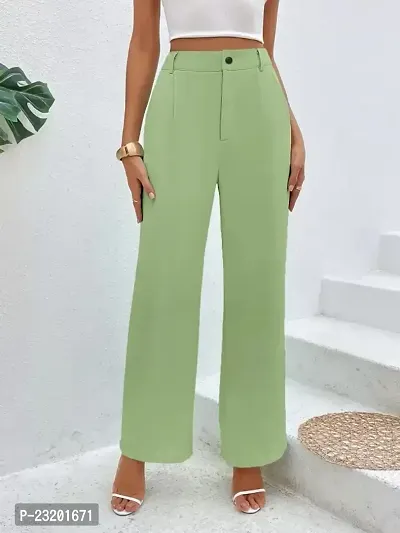 Elegant Green Lycra Solid Trousers For Women