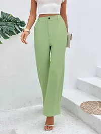 Elegant Green Lycra Solid Trousers For Women-thumb1